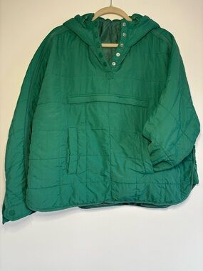 Green Quilted Hooded Pullover Jacket